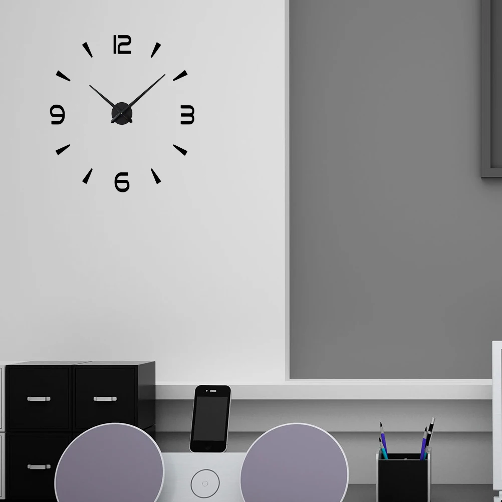 

Creative Large 3D Stereoscopic Wall Clock Black Mirror Dial Silent Number Dial Decorative Clock for Home Living Room Office Cafe