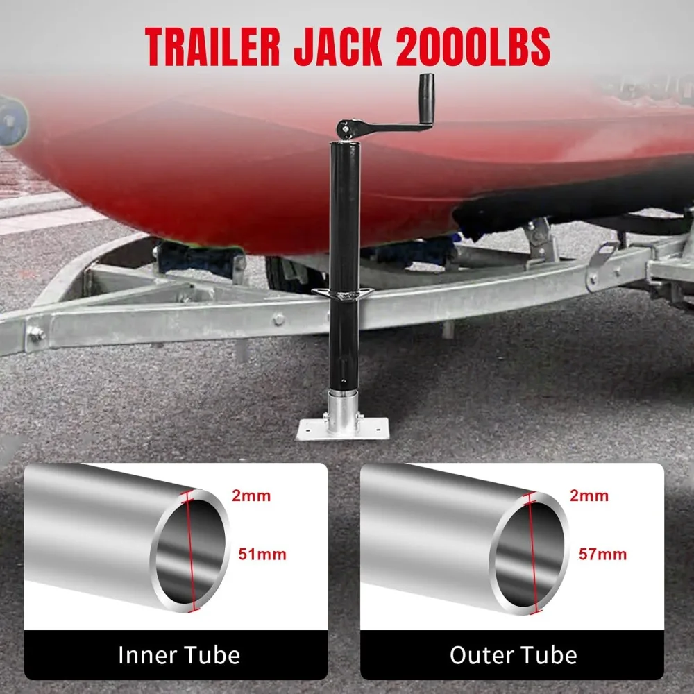 2000LB A-Frame Trailer Jack, 14" Vertical Travel, Top-Wind Handle with Foot Plate for Camper RV
