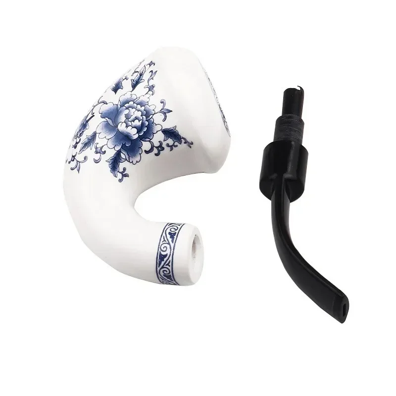 Hot selling 142mm blue and white porcelain elbow ceramic pipe with hollow design lightweight and not too hot to handle