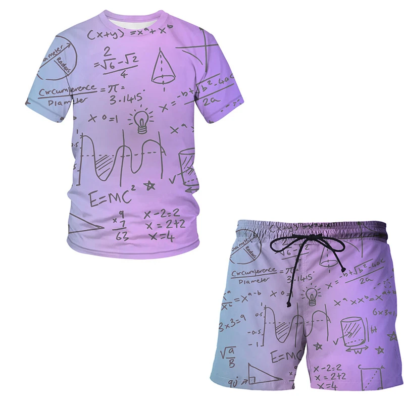 

Футболка и шорты мужские с 3D-принтом математической формулы, комплект спортивной одежды с круглым вырезом и короткими рукавами, Мужская одежда, лето