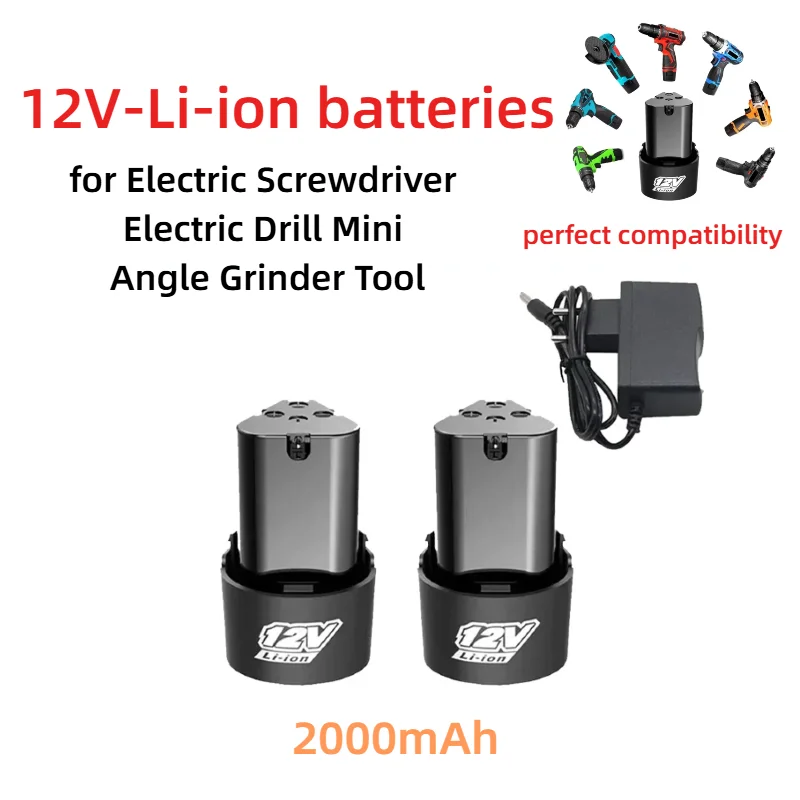 

12V 2000mAh Rechargeable Li-ion Battery for Electric Screwdriver Drill Mini Angle Grinder Power Tool Replacement
