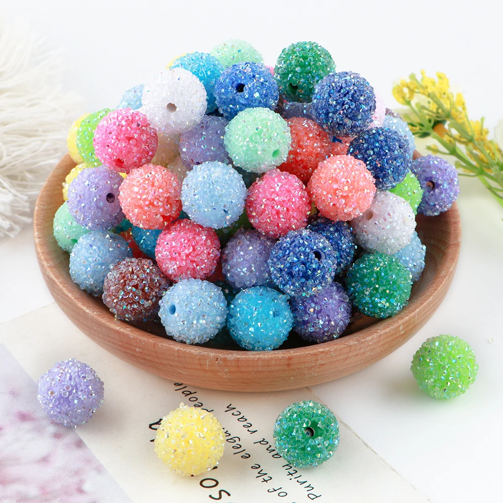 15Pcs 16MM Resin  Round Acrylic Beads Sugar Sand Pasting Process Fashion For Jewelry Making DIY Handmade Bracelets Accessories