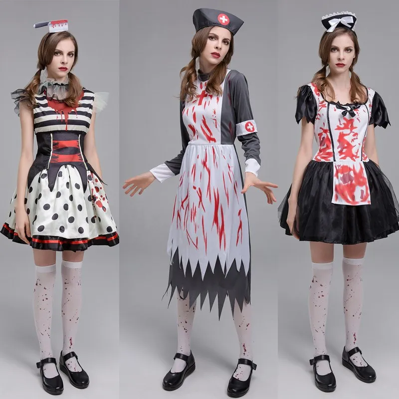

Halloween Polka Dot Stripe Circus Maid Costume Skirt Women's Uniform Role Cosplay New 2023 Autumn Polyester Blend Skirt