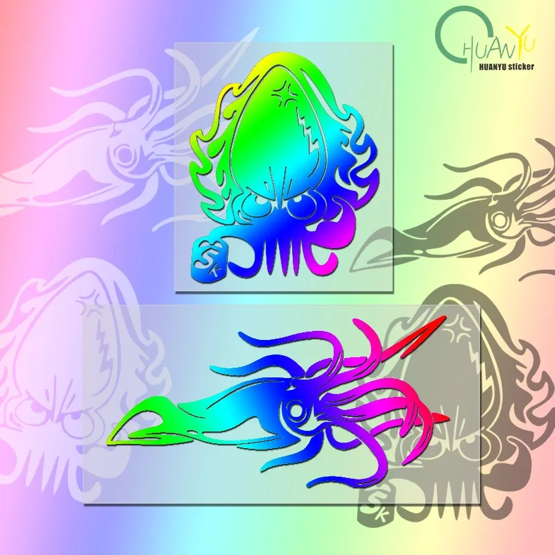 Octopus Squid Reflective Car Decal Waterproof Auto Window Fishing Box Vinyl Sticker