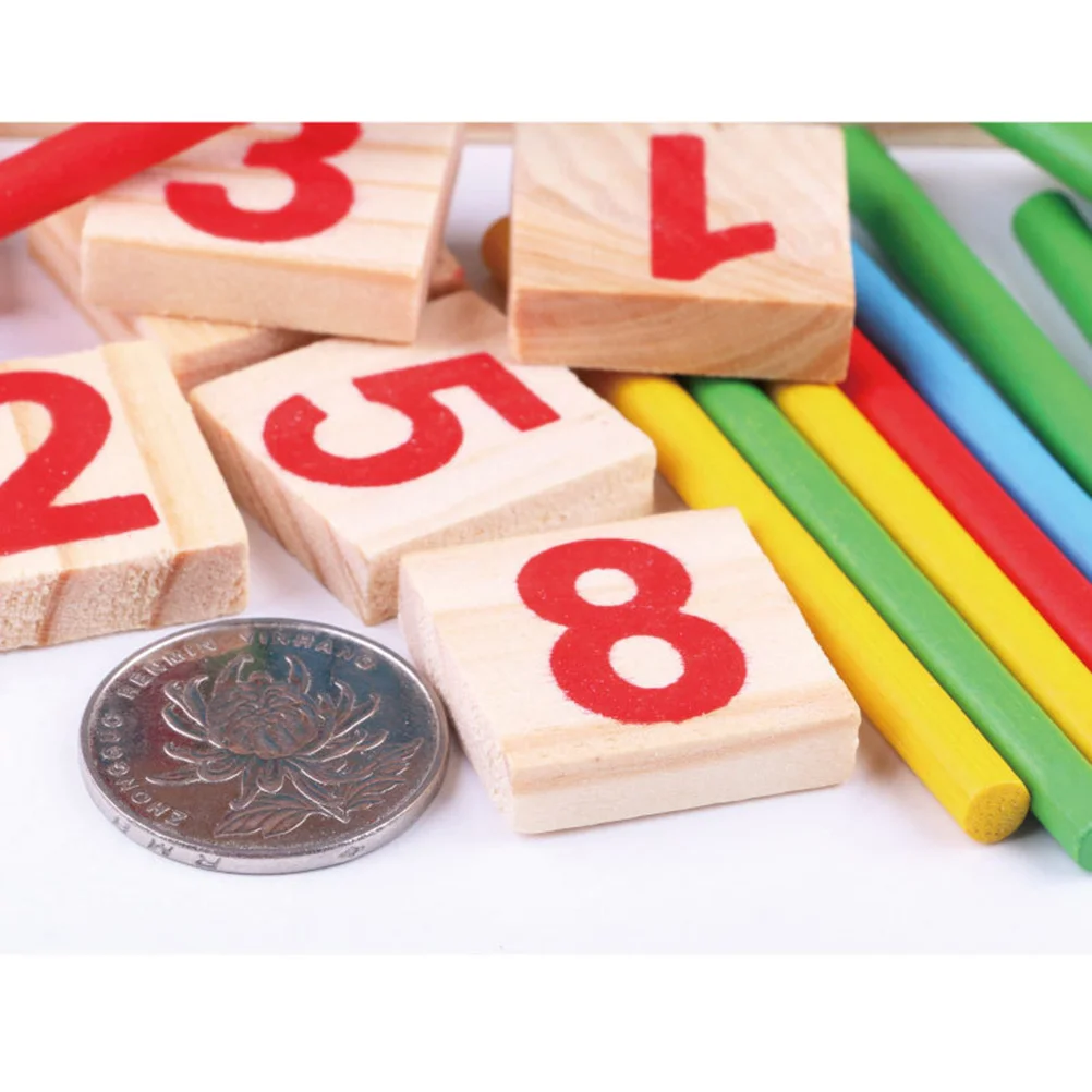 Wooden Number Cards and Counting Rods Set Bright Color Design for Kids Learning Math At Home Preschool Kindergarten Educational