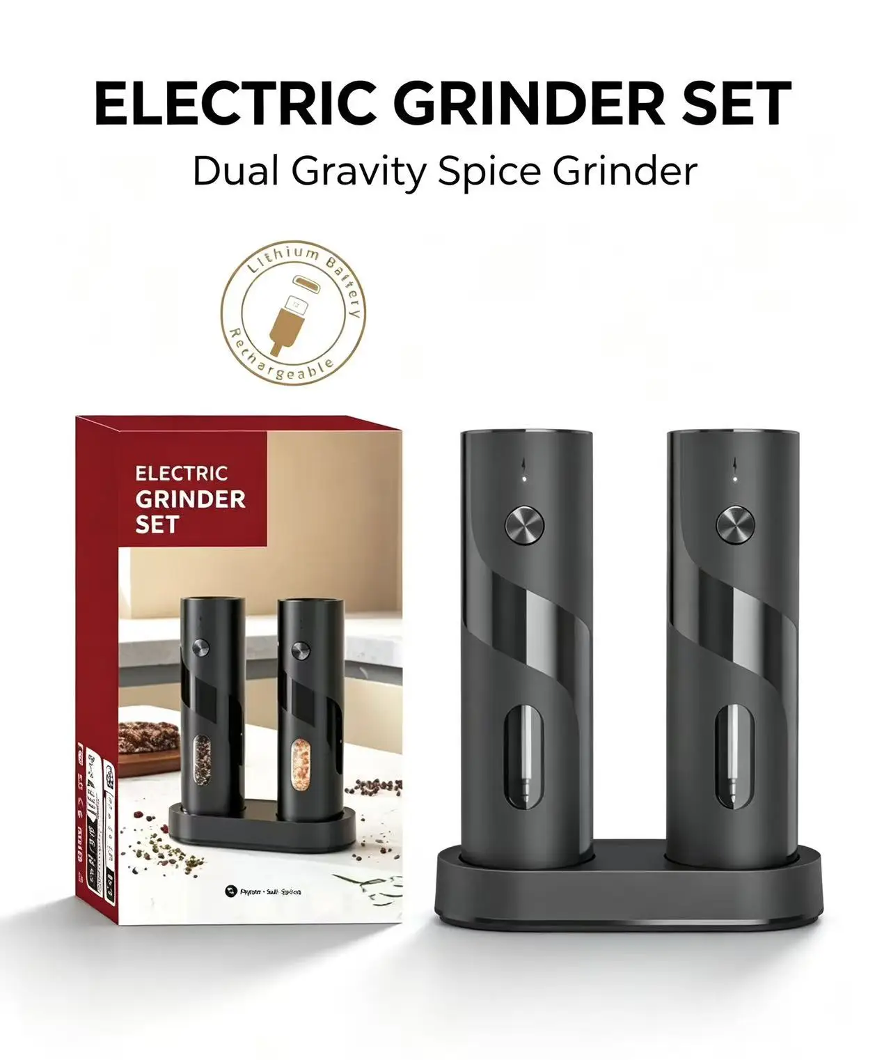Base Charging Button Electric Grinder - Kitchen Home Appliance for Spices Coffee