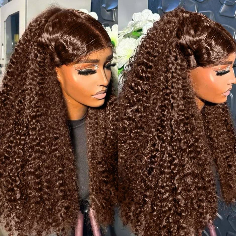 

13x6 HD Шоколадно-коричневый парик фронтальной части шнурка Глубокая волна 13x4 Прозрачный парик фронта шнурка человеческих волос для женщин Парик из вьющихся человеческих волос