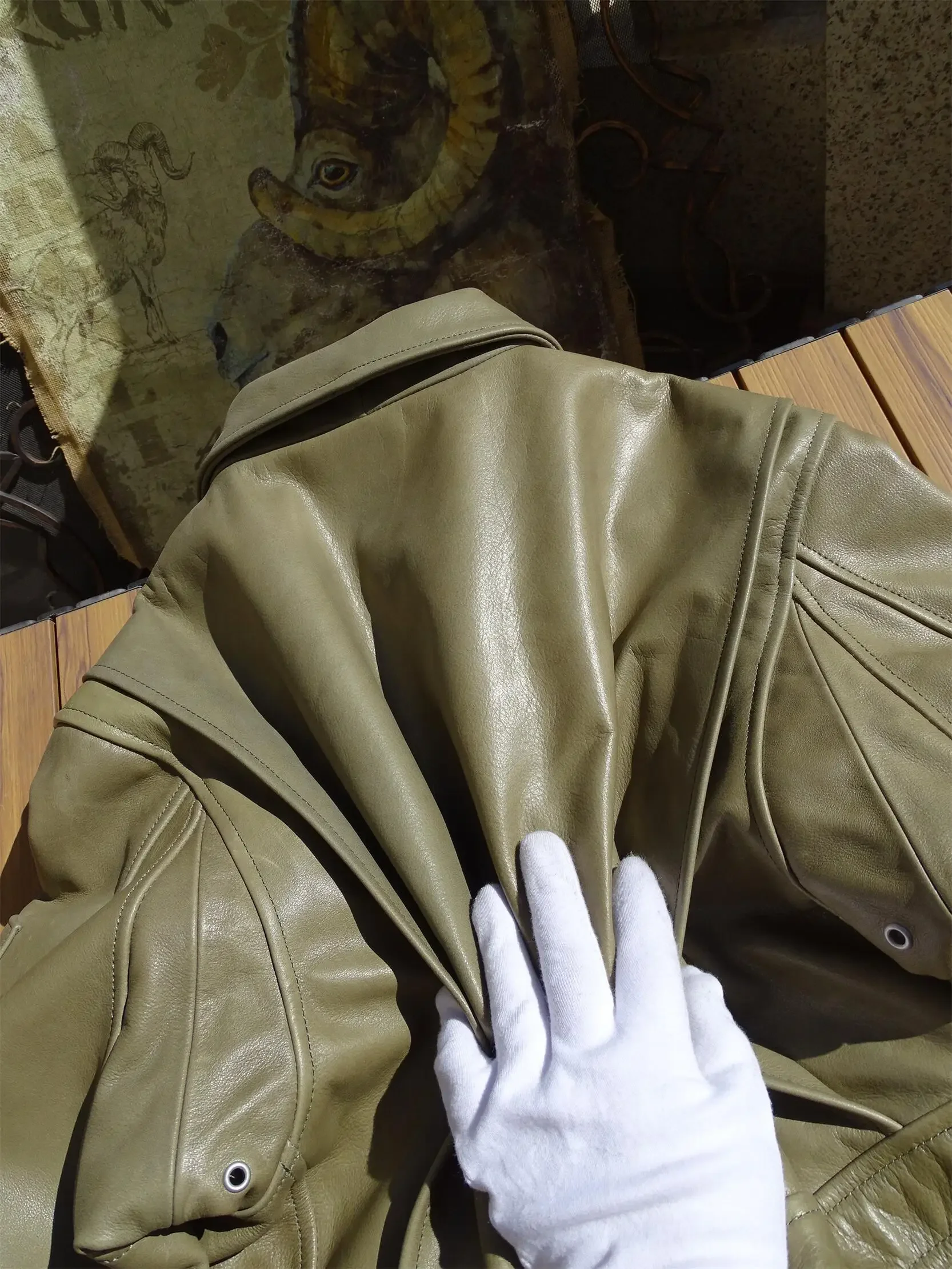 الرجال الأمريكيين جلد البقر الحقيقي معطف جلد طبيعي حقيقي سترة قصيرة عادية النمط العسكري الأخضر ربيع الخريف القماش الذكور