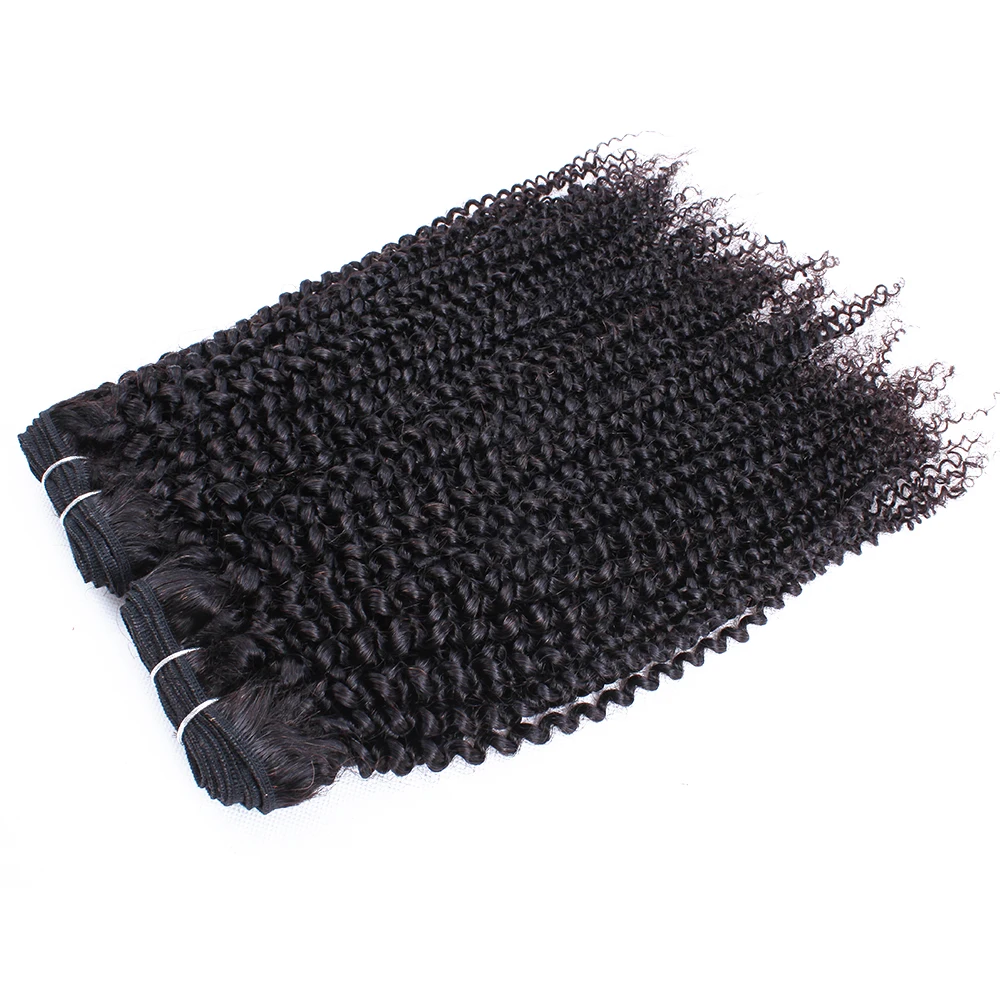 Gemlong 3 Bundles With 4*4 Lace Closure Kinky Curly Remy Indian Human Hair Extension 4x4 Lace Tangle Free Afro Weaving 300g/lot