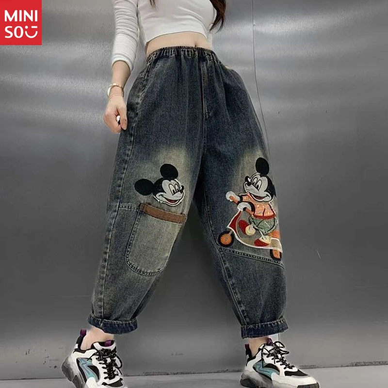 Disney Mickey Mouse Jeans for Women, Embroidered Trousers for Work & Daily Wear