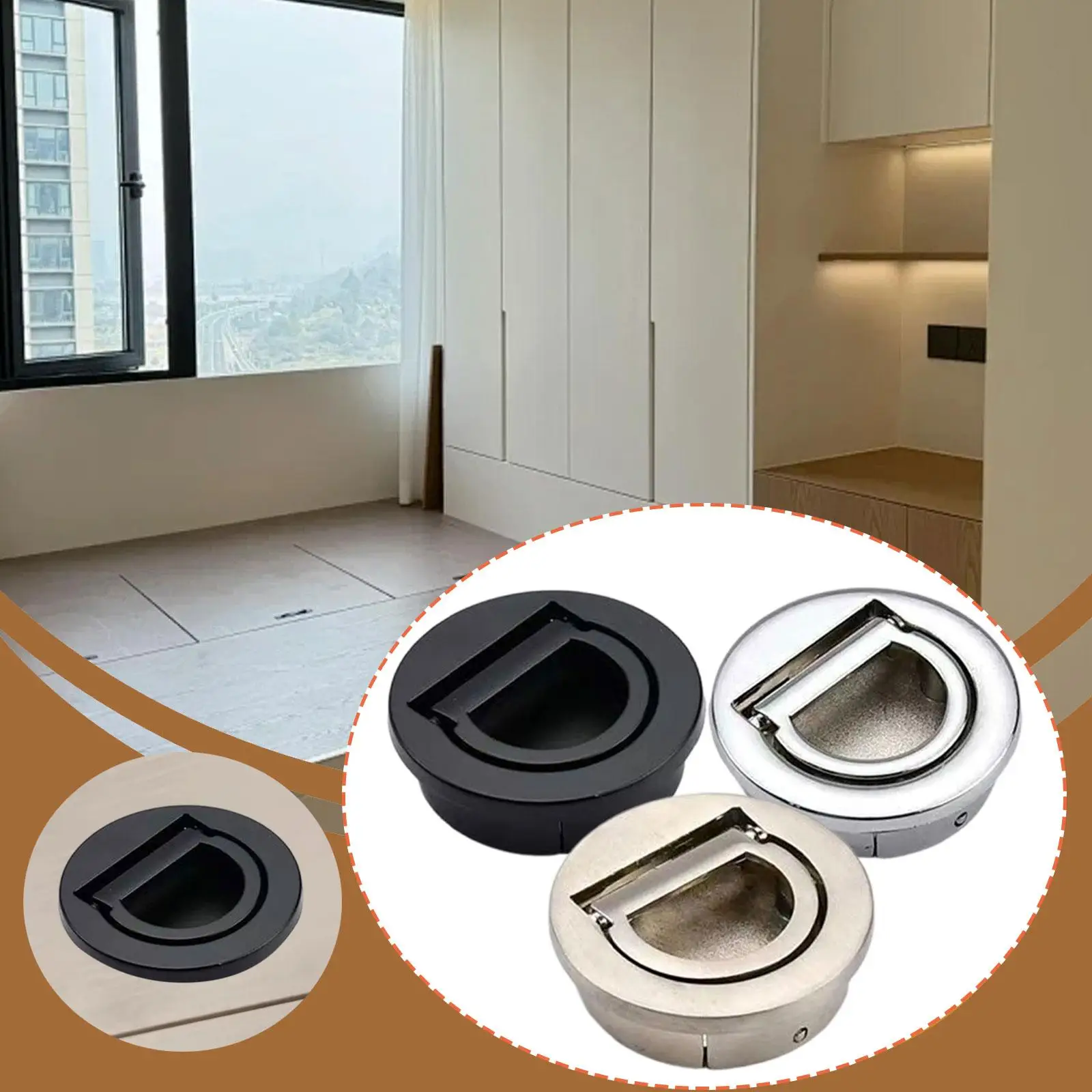 Space Saving Round Flush Ring Pull Handle Zinc Alloy Hardware for Modern Cabinets Cupboards and Wardrobes