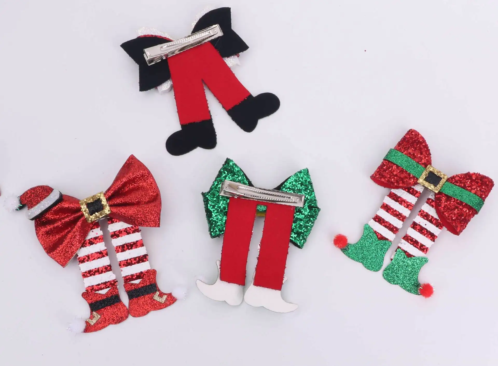 20pc Christmas Hair Clips with Glitter Sequins And Red Bows Santa Claus Barrettes for Party Decoration New Year Hair Accessories
