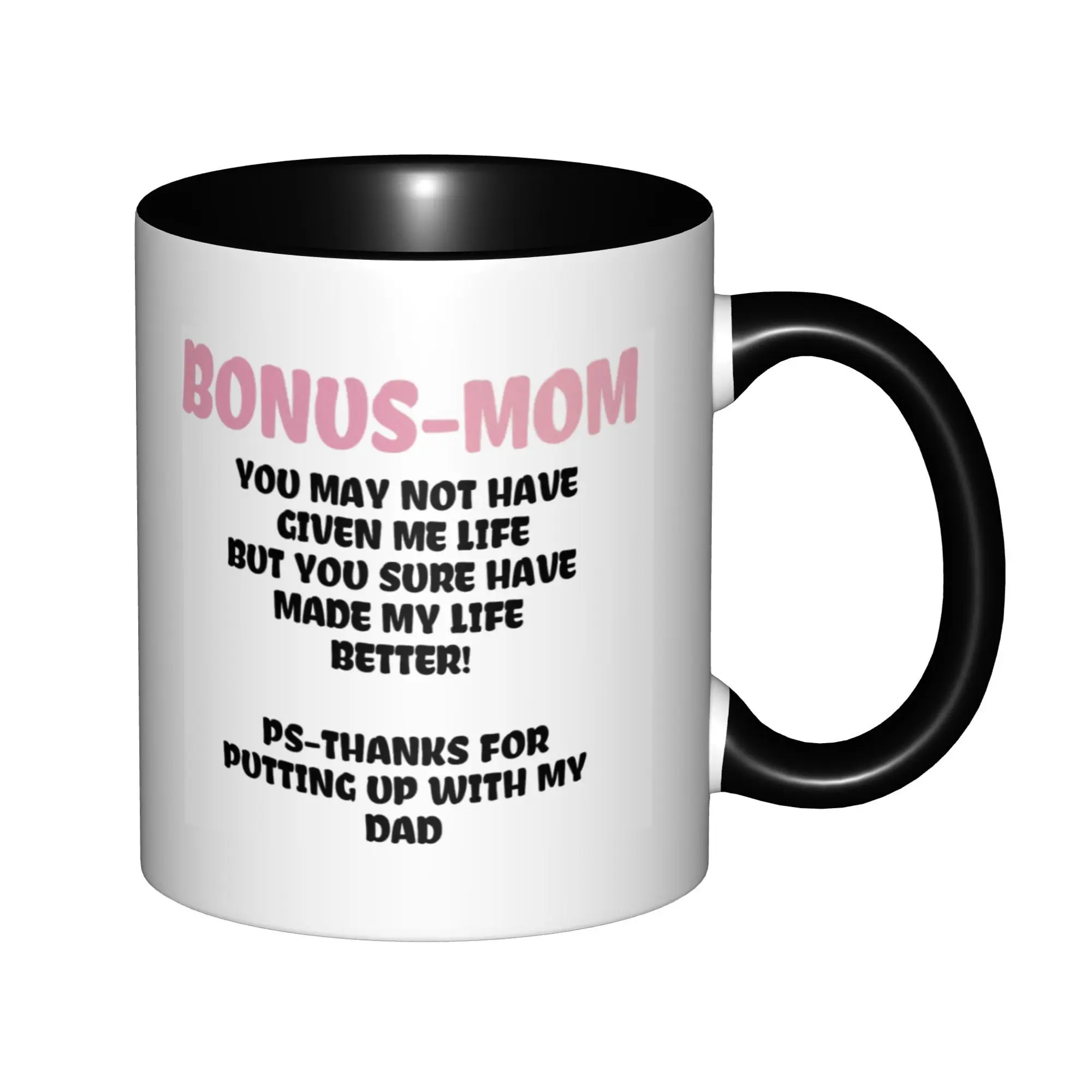 

Bonus Mom Funny Gifts for Step Mom from Daughter Son Mugs With Black Handle Birthday Coffee Mugs Ceramic Tea Cups 11oz
