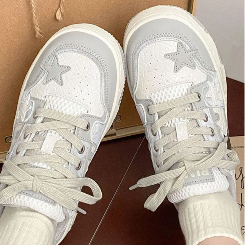 Star Y2k Sport Shoes Women Fashion Pu Leather Lace Up Casual Sneakers Female Tennis Skate Athletic Shoe Trendy 2023