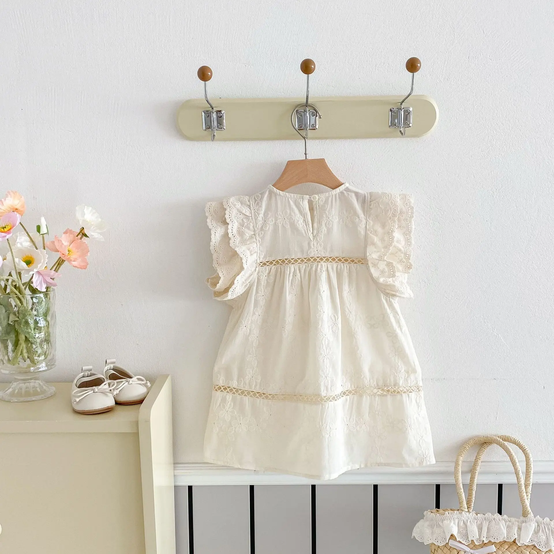 Girls' Dresses in The Summer New Children Little Girls Flying Sleeves Princess Solid Color Kids Beautiful Dresses