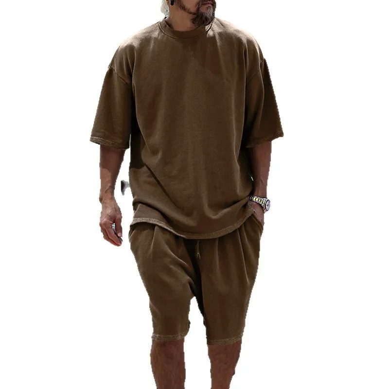 Popular Summer Suit Men's Solid Color Round Neck T-shirt Short-sleeved Shorts Loose Sportswear