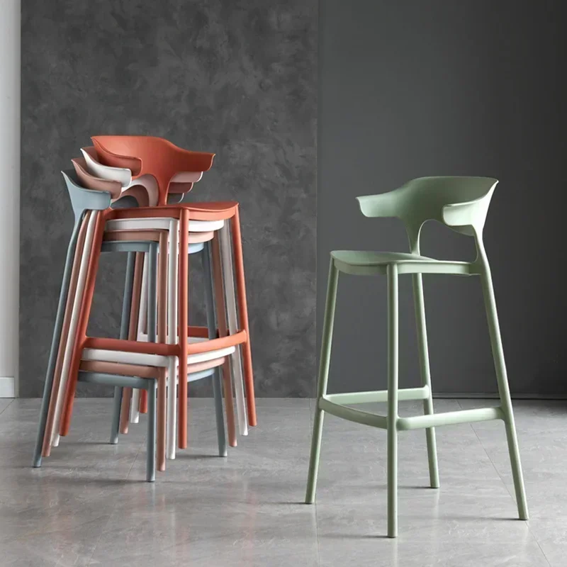 Nordic Simple Bar Stools Modern Minimalist Plastic Chairs Stackable High Stool with Backrest Space-Saving Design