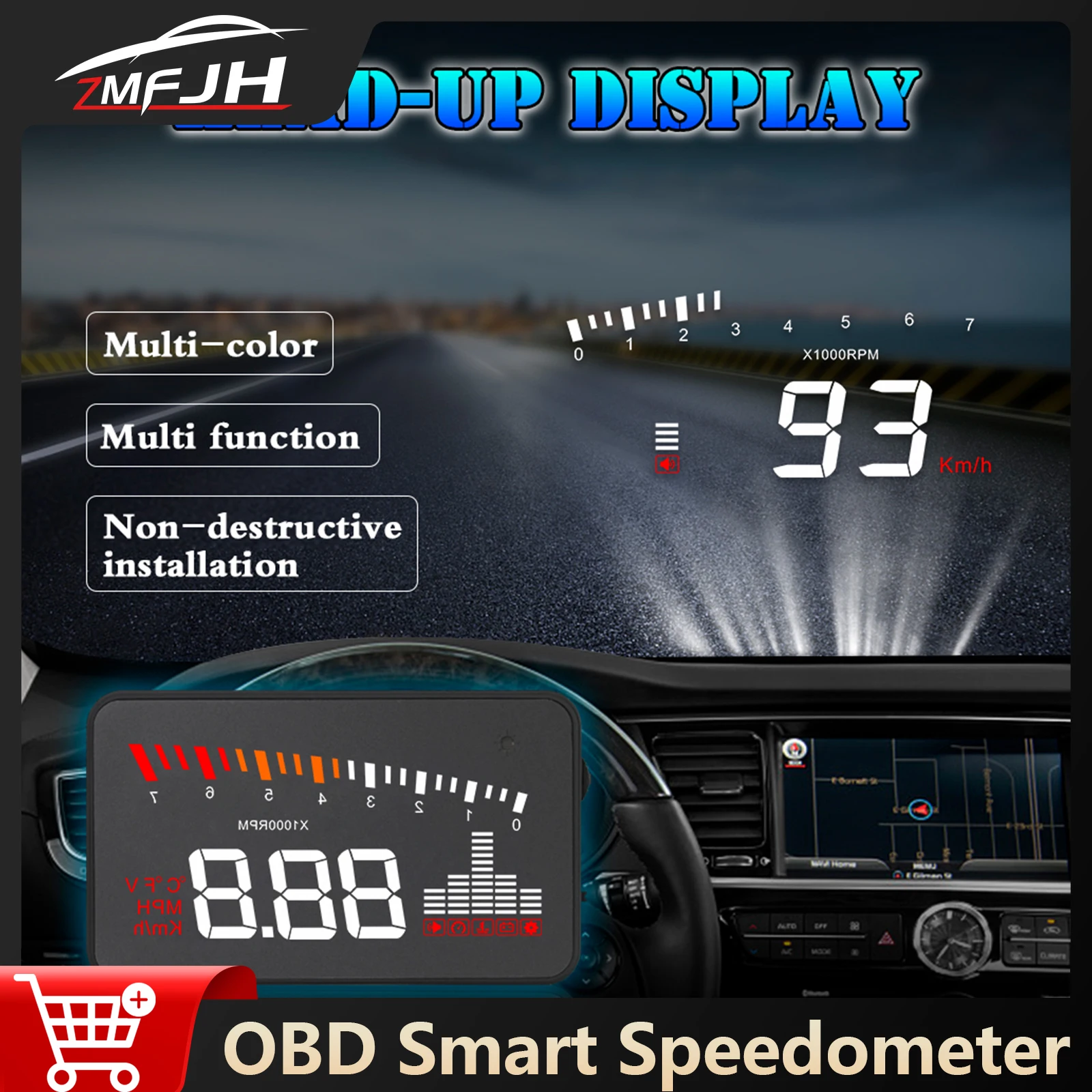 

AD X5 Car OBD Head Up Display Car OBD2 Digital Speedometer With Overspeed Alarm MPH KMH Speed Meter RPM Water Temp Voltage
