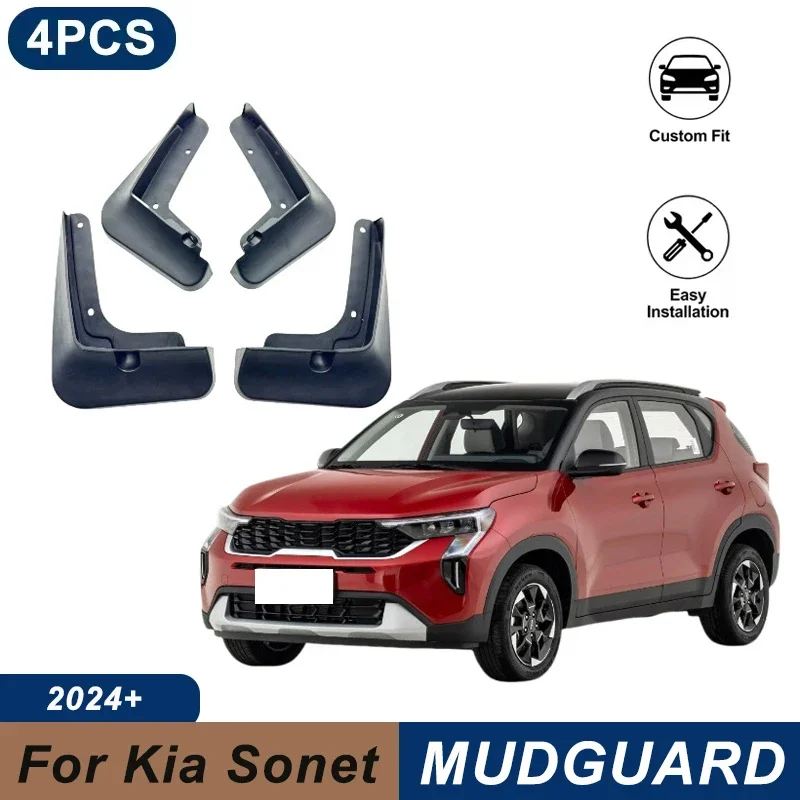 4PCS Car Mud Flaps For Kia Sonet 2024+ Waterproof Anti-Splash Fender Mudguards Auto Exterior Accessories