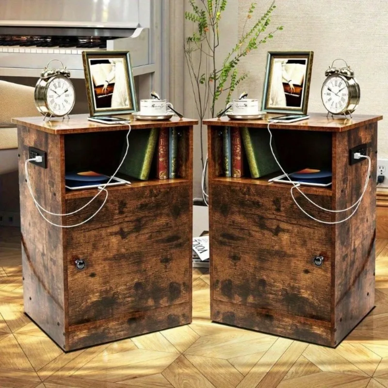 

Nightstand Set Of Wood End Table Night Stand With Charging Station