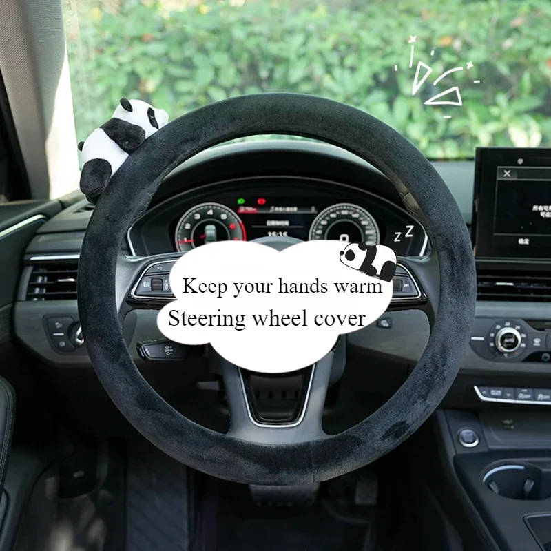 

Car steering wheel cover Winter cartoon plush warm handlebars cover non-slip cute panda car supplies steering wheel cover