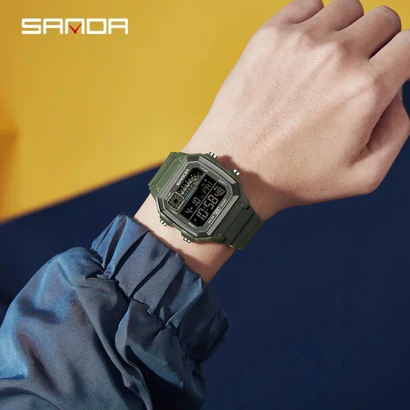 SANDA Top Outdoor Sport Cronografo elettronico Orologio da uomo Multifunzione 50M Impermeabile LED Digitale Adolescenti Orologi da polso da uomo
