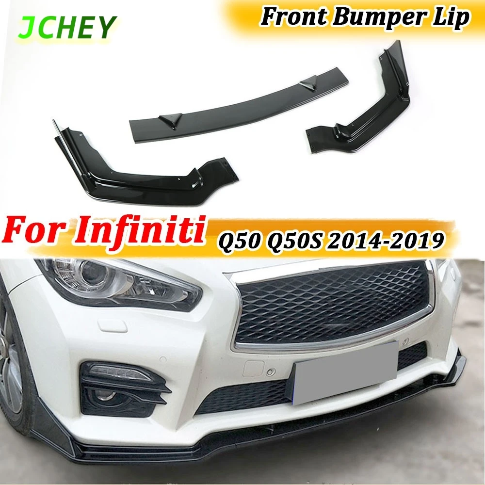 

ABS Gloss Black Front Bumper Lip Spoiler Aprons For Infiniti Q50 Q50S 2014-2019 Auto Car Exterior Accessorises Head Chin Shovel