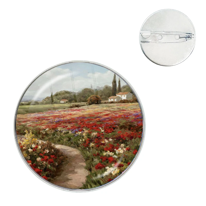 Claude Monet Oil Painting Sunflower Poppy Brooches Art Picture Glass Dome Cabochon Collar Pins Badge For Bag Clothes Decoration