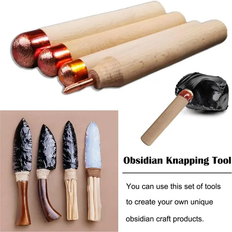 Knapping Tools Kit Obsidian Crafting Tool, Dragon Crystal Stone Age Toolkit,for Both Pros,Pressure Flaker,Copper Boppers-AT35