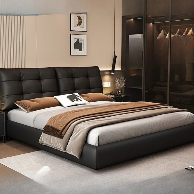 Modern Black Bed Northern Europe Soft Roll Simple Corium Bed Bedroom Double Camas De Matrimonio Dormitorio Home Furniture
