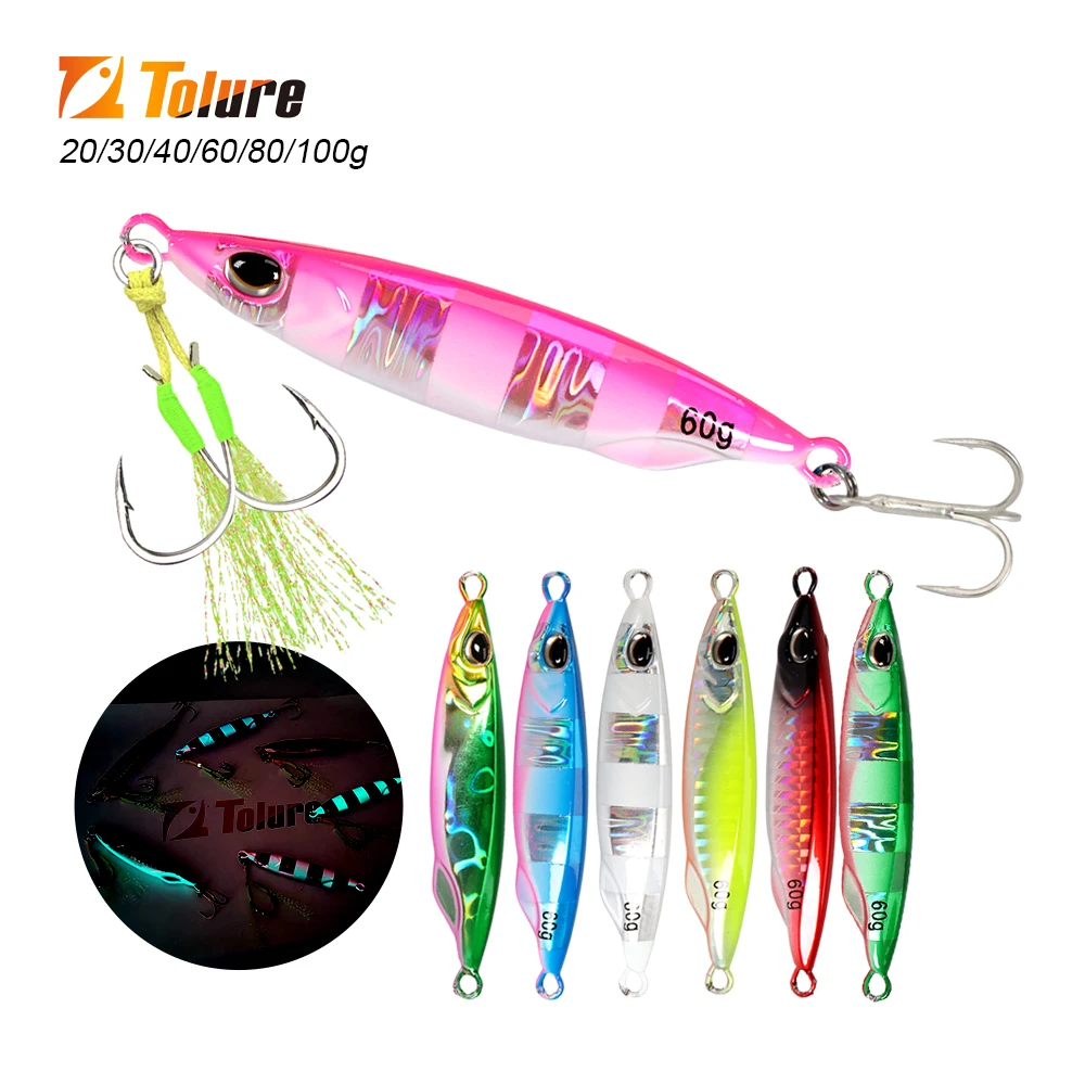 TOLU 2024 NEW 3D Eyes Fast Sinking Metal Jig Lure 20g-100g Saltwater Shore Casting Fishing Lure Vertical Metal Jig With Hooks