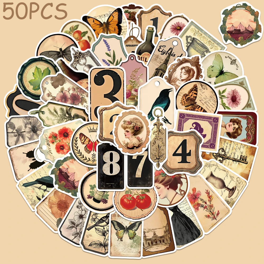 

50pcs Retro Butterfly Flower Stickers Decals For Phone Laptop Suitcase Scrapbook Guitar DIY Aesthetic Stickers Creative Gifts