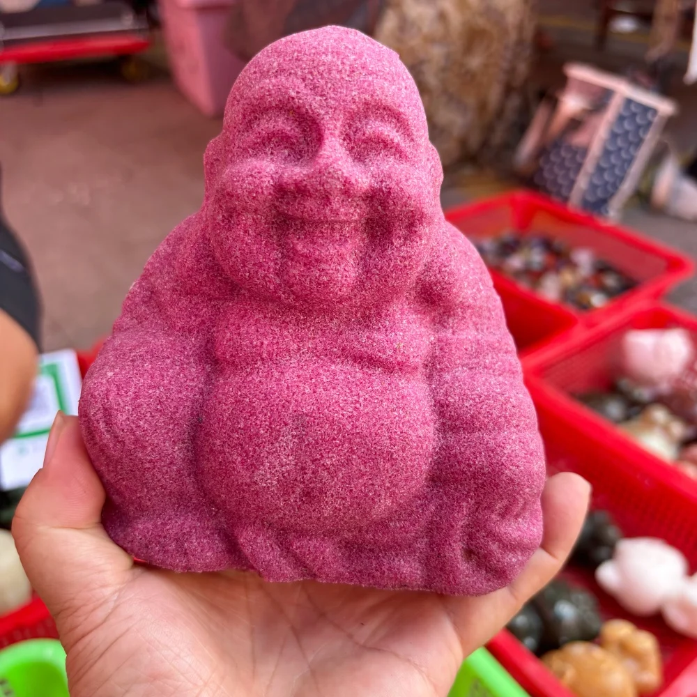 Natural Ruby Laughing Buddha Statue Happy Buddha Figurine Crystal Reiki Healing Home Wealth Ornament Collectible Gift