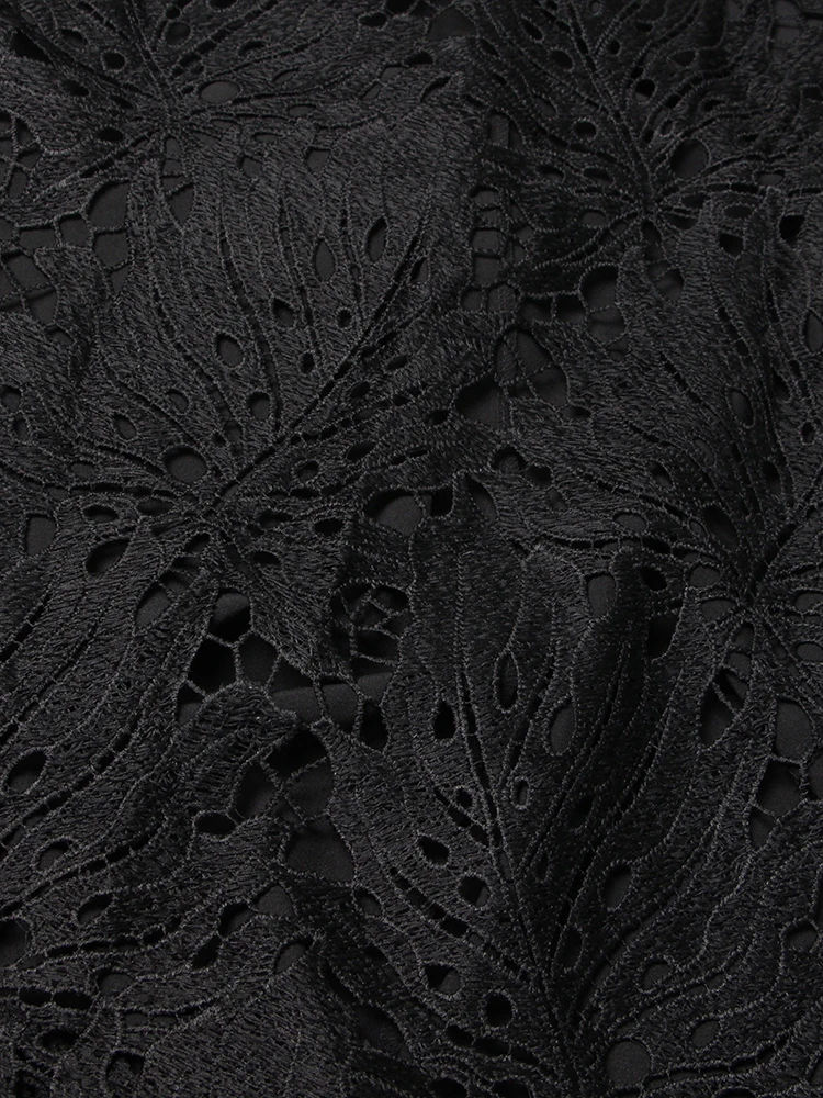 TWOTWINSTYLE Patchwork Lace Up Hem Dresses For Women Round Neck Long Sleeve Hollow Out Solid Dress Female Fashion Clothing 2024