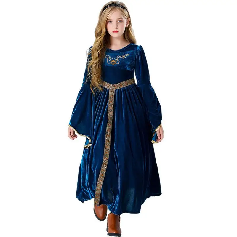 Medieval Renaissance Princess Queen Costume Gown Robe Blue Red Medieval Swing Dress Girl Vampire Halloween Costumes