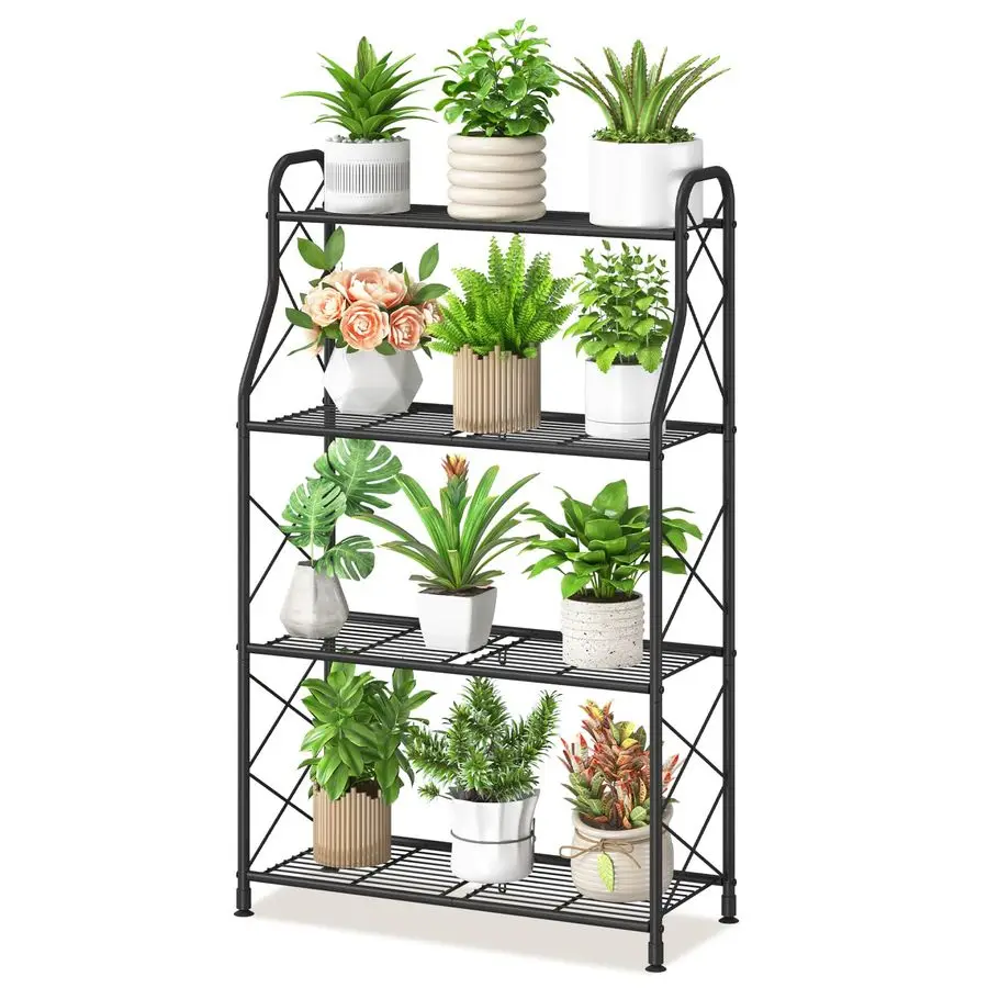 

4 Tier Plant Stand Indoor, Metal Tiered Corner Flower Display Holder Shelf Outdoor for Large Pots, Tall Rack for Patio Porch Gar