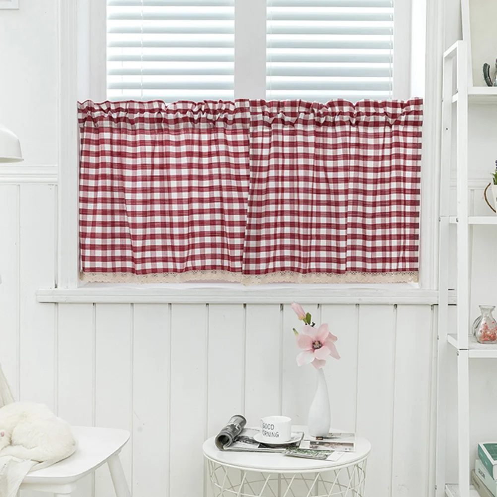 

1Pcs Plaid Lace Home Curtain Sturdy Odor-Free Cleaning-Resistant Window Curtain for Living Room Bedroom All-Season Use