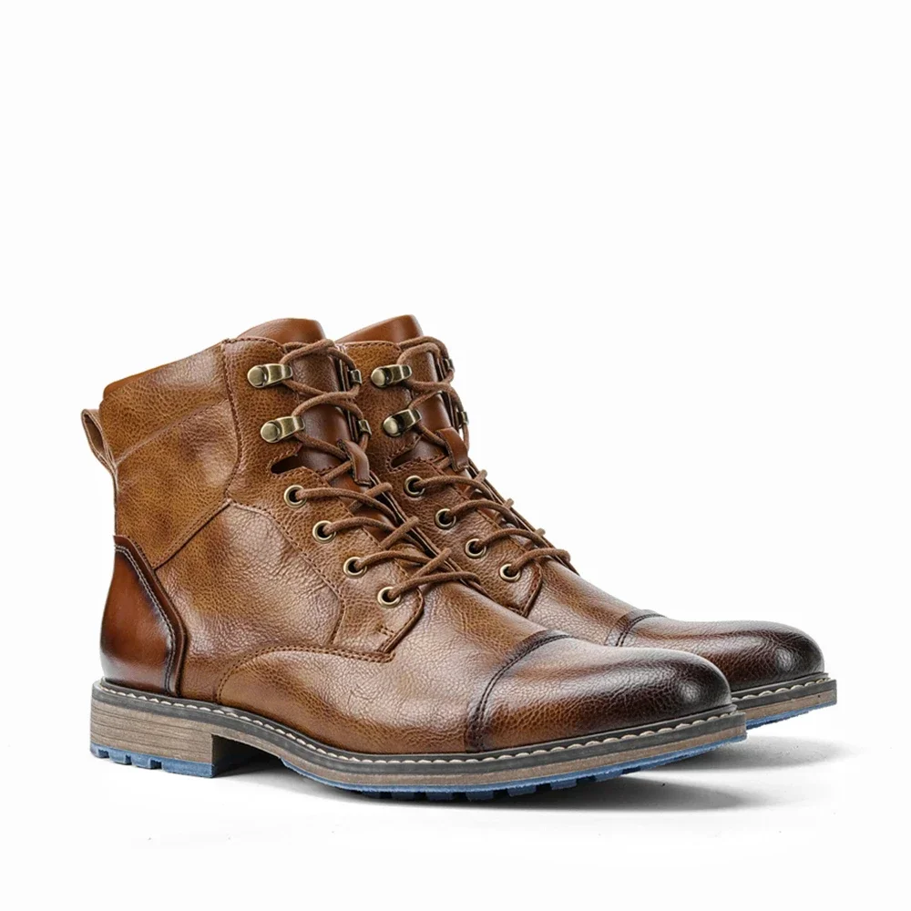2026 Hot Sales of New Zippered Leather Boots for Men Single Boots Fashion Tooling Short Boots Large Size 38-48