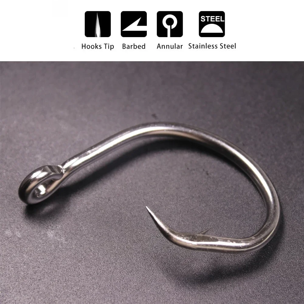 

Wifreo 2/3/5pcs Saltwater Fishing Large Size Stainless Steel Hook Barbed Offset Circle Hook For Tuna Shark Boat Trolling Fishing