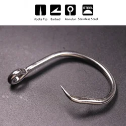 Wifreo 2/3/5pcs Saltwater Fishing Large Size Stainless Steel Hook Barbed Offset Circle Hook For Tuna Shark Boat Trolling Fishing