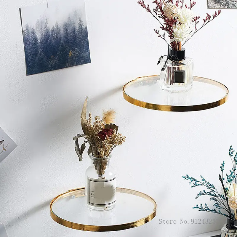 

Nordic style glass wall decoration Wall modern layout Bathroom milk tea shop Restaurant pendant Circular iron glass wall hanging