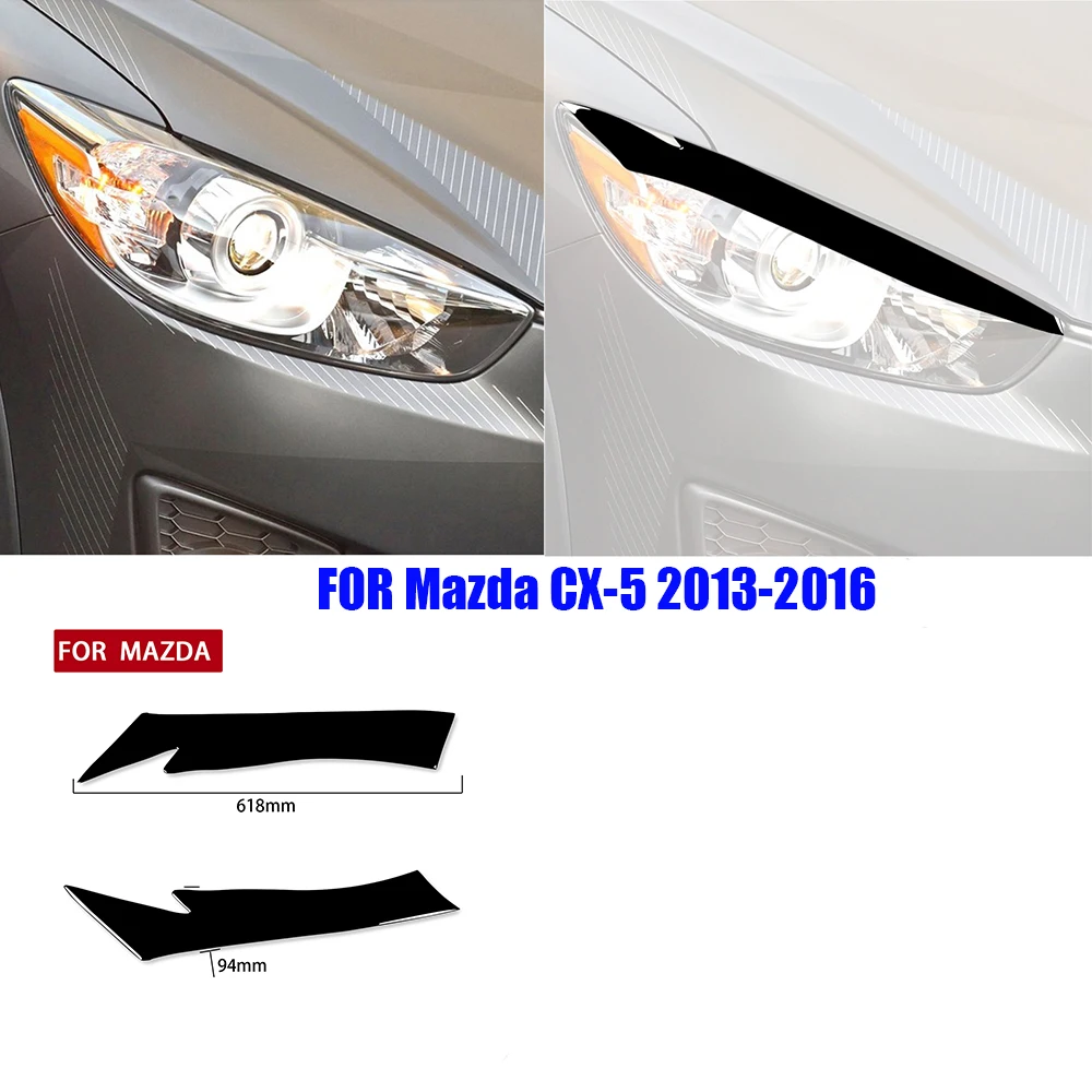 For Mazda CX-5 2.0L 2.5L 2013 - 2015 CX5 Piano Black headlight decorative sticker eyelid CX 5 car front light eyebrows 2pcs