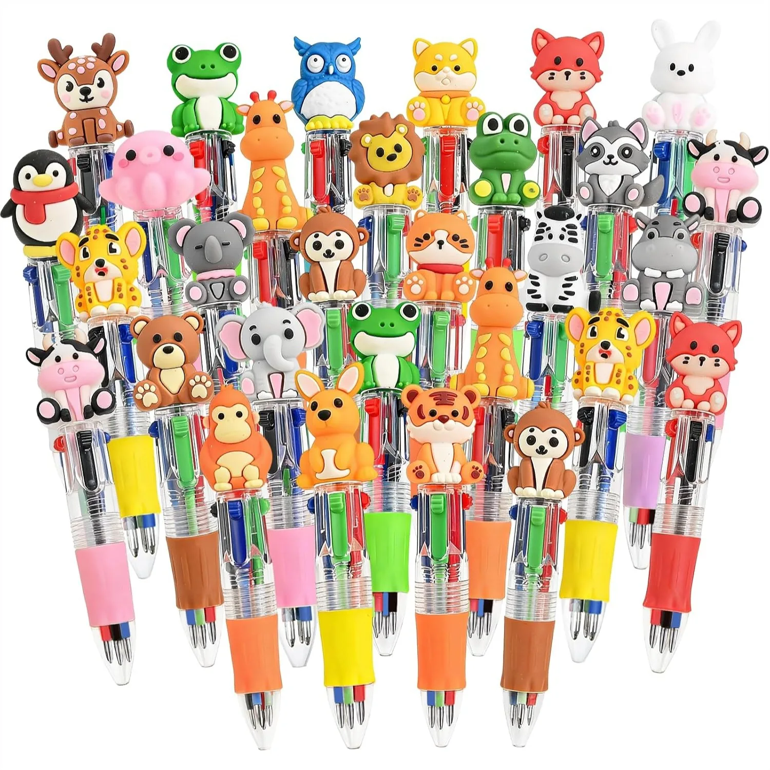 

30 Pack Mini Animal Multicolor Pens Bulk 4-in-1 Fun Ballpoint Pen with Soft Grip for Student Gifts School Supplies Classroom