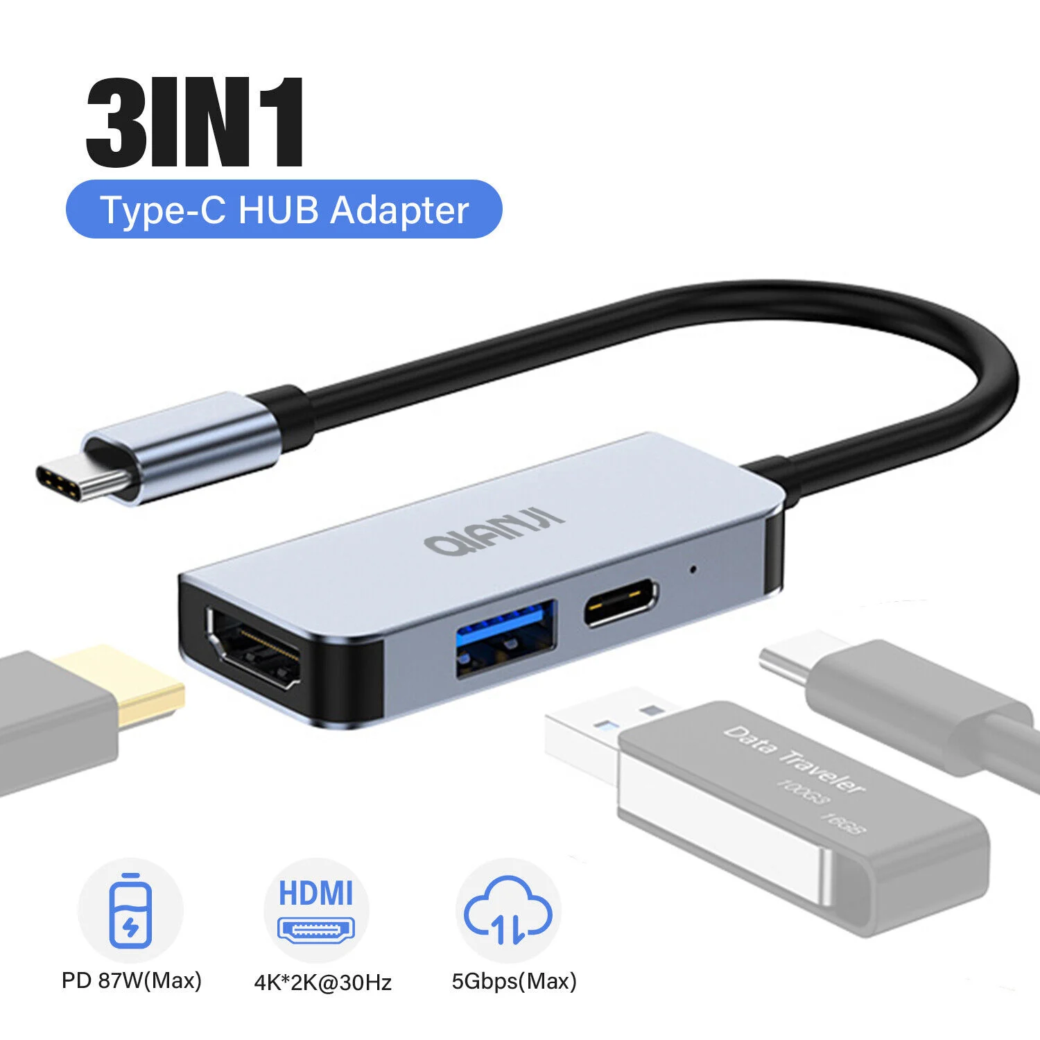 USB C к HDMI многопортовый адаптер Тип C концентратор Thunderbolt 3 выхода USB 3,0 порт зарядки 100 Вт Galaxy MacBook iphone15 ipad