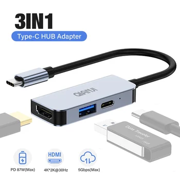 محول USB C إلى HDMI متعدد المنافذ من النوع C Hub Thunderbolt 3 مخرج USB 3.0 منفذ شحن 100 وات Galaxy MacBook iphone15 ipad
