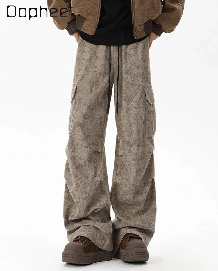 

Лето и осень 2024, новые брюки-карго цвета хаки с мраморным узором, мужские универсальные повседневные черные шорты в американском стиле High Street