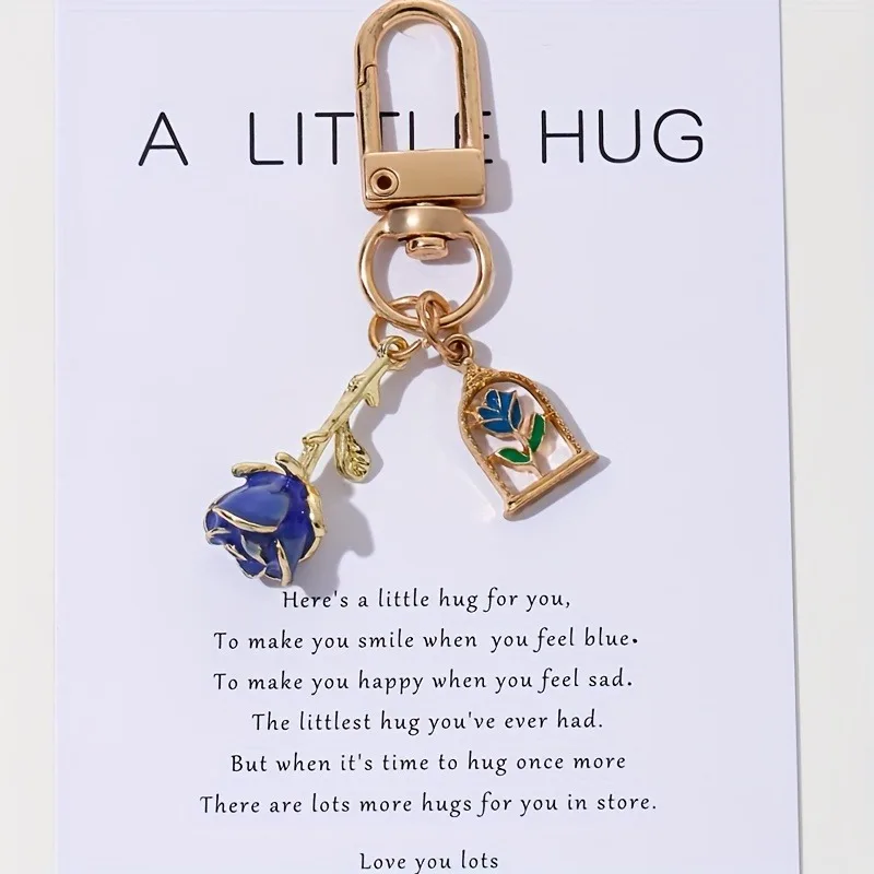 1pc Small Rose Keychain Romantic Alloy Key Chain Ring Bag Backpack Pendant Earphone Box Accessories Women's Exquisite Accessory