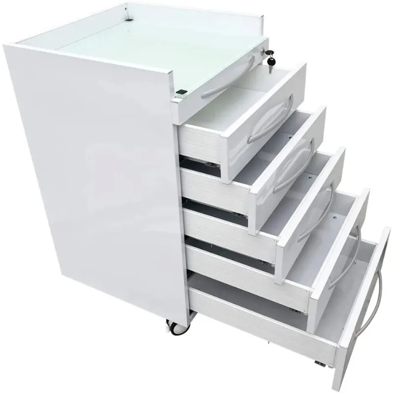 Mobile  Cart 5 Drawers Stainless Steel  Storage Cart Mobile Medical Trolley Cabinet with 2 Partition Brackets &