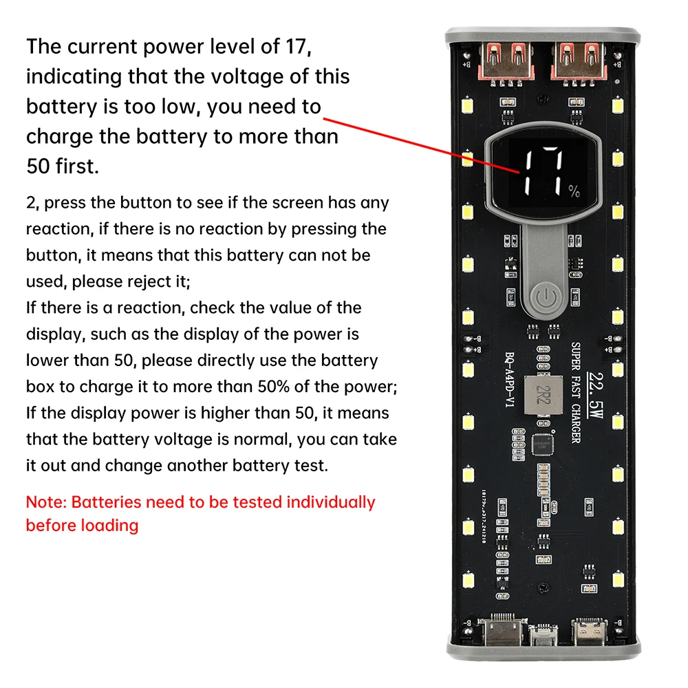 DIY 4*21700 Powerbank-Gehäuse 22,5W PD Schnellladung Dual-USB-Akku-Speicherbox Unterstützt Helligkeitsanpassung und Blitzmodus – Detail 16