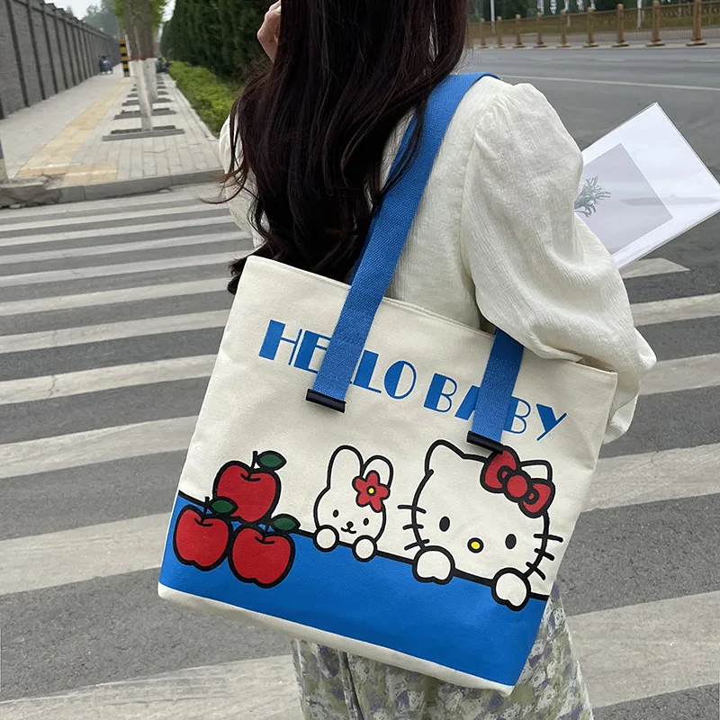 

2024 Kawaii Sanrio Hello Kitty Canvas Bag New Cute Women Shoulder Bag Fashionable Y2K Girls Storage Bag Anime Toys Festival Gift